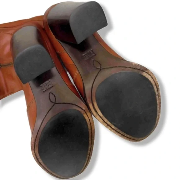 FRYE Corinne Over The Knee Leather Heeled Boots Size 8 Cognac Brown - Picture 10 of 13